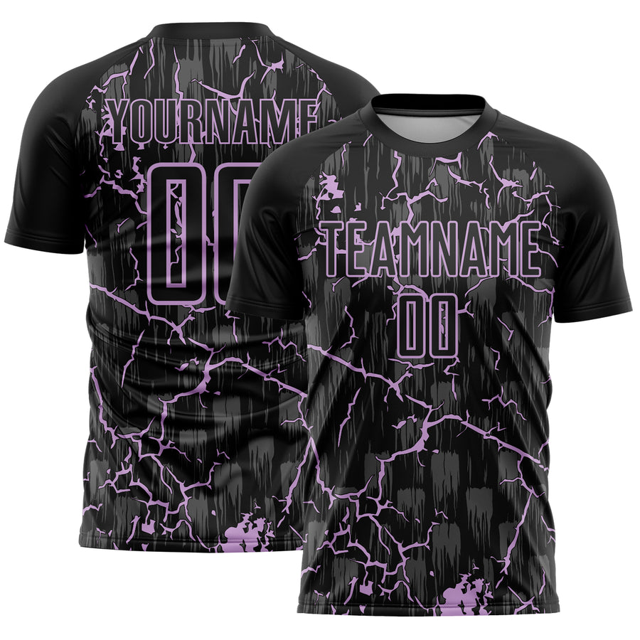 Custom Black Light Purple Lightning Sublimation Soccer Uniform Jersey
