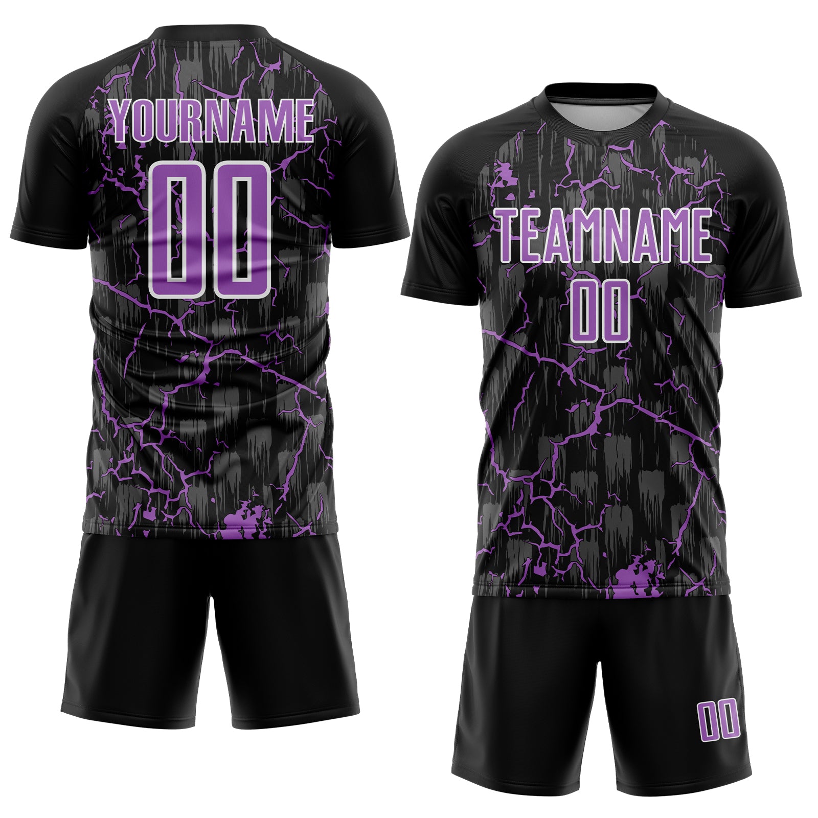 Custom Black Medium Purple-White Lightning Sublimation Soccer Uniform Jersey