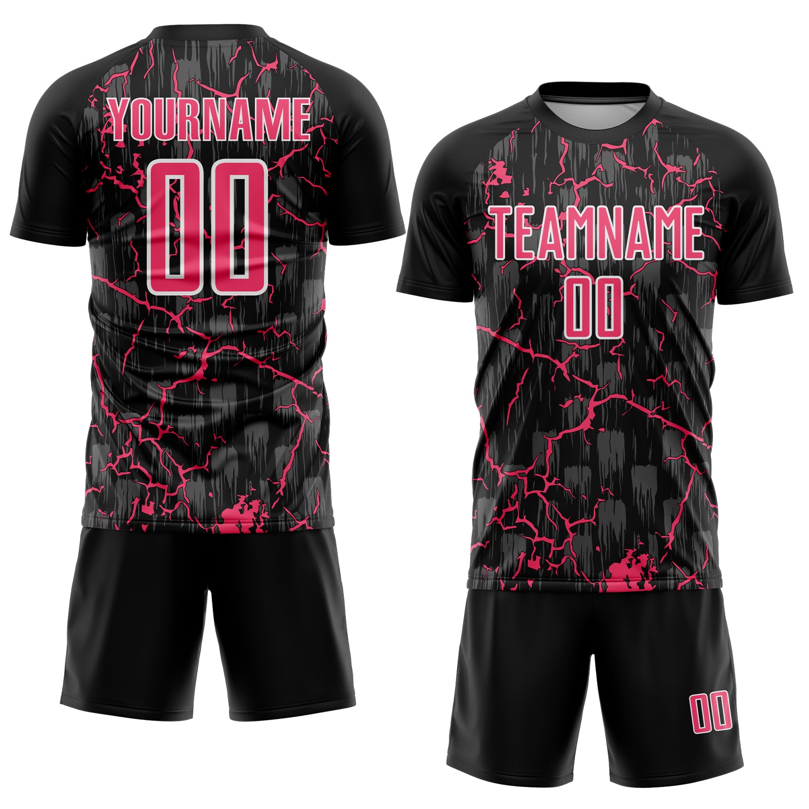 Custom Black Neon Pink-White Lightning Sublimation Soccer Uniform Jersey