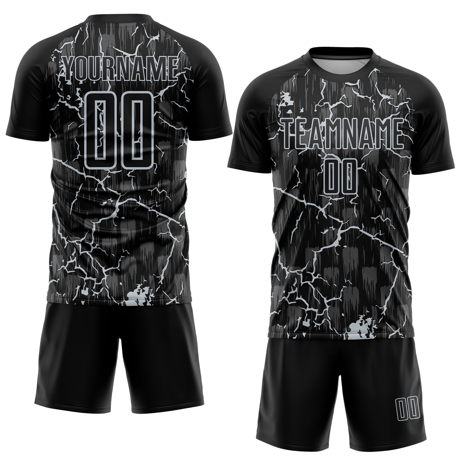 Custom Black Silver Lightning Sublimation Soccer Uniform Jersey