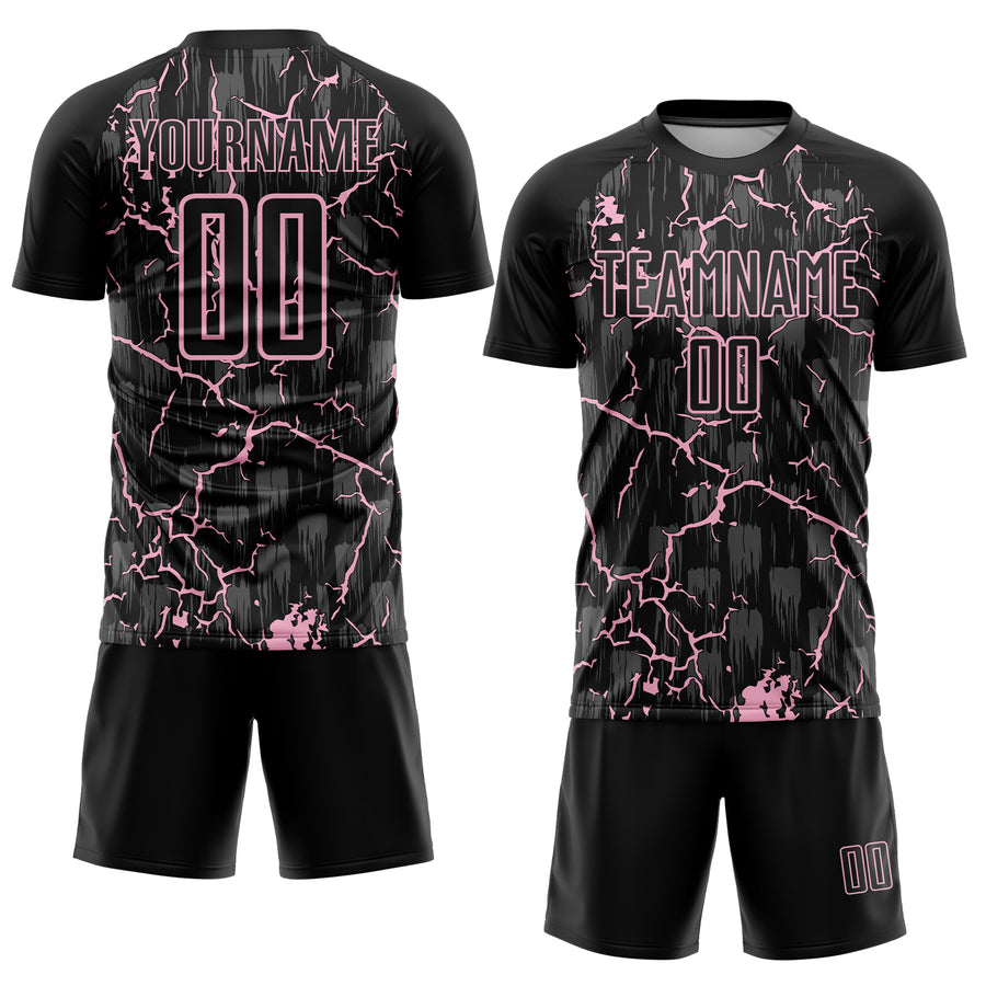 Custom Black Light Pink Lightning Sublimation Soccer Uniform Jersey