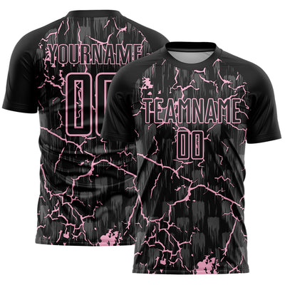 Custom Black Light Pink Lightning Sublimation Soccer Uniform Jersey