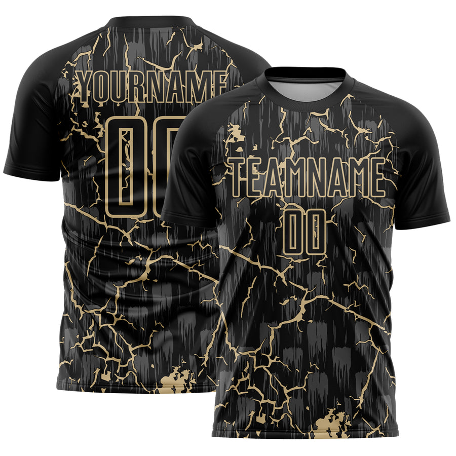 Custom Black Vegas Gold Lightning Sublimation Soccer Uniform Jersey