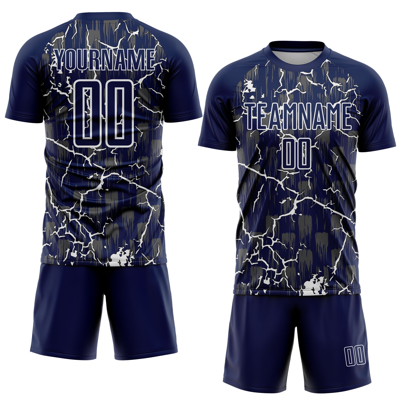 Custom Navy White Lightning Sublimation Soccer Uniform Jersey