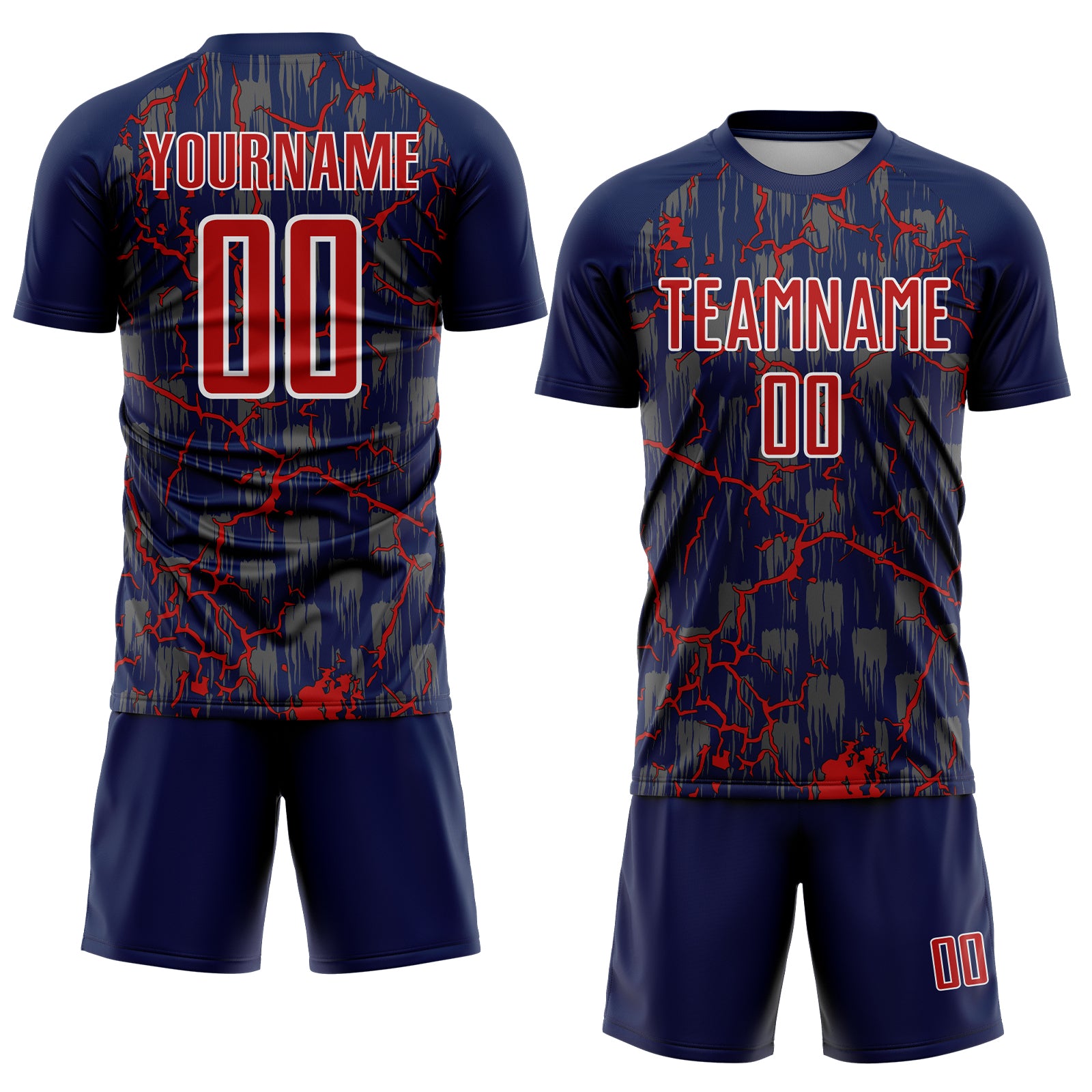 Custom Navy Red-White Lightning Sublimation Soccer Uniform Jersey