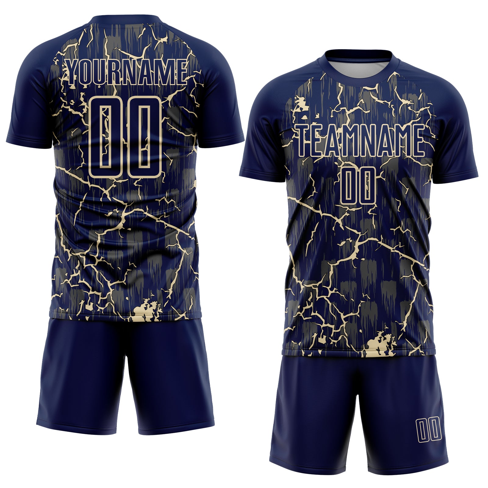 Custom Navy Cream Lightning Sublimation Soccer Uniform Jersey