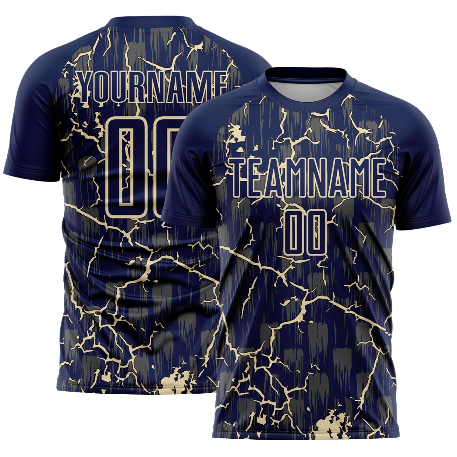 Custom Navy Cream Lightning Sublimation Soccer Uniform Jersey
