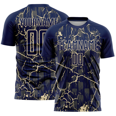 Custom Navy Cream Lightning Sublimation Soccer Uniform Jersey