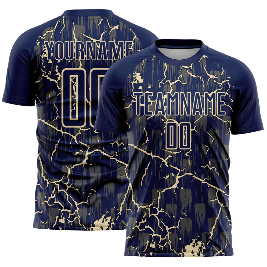 Custom Navy Cream Lightning Sublimation Soccer Uniform Jersey