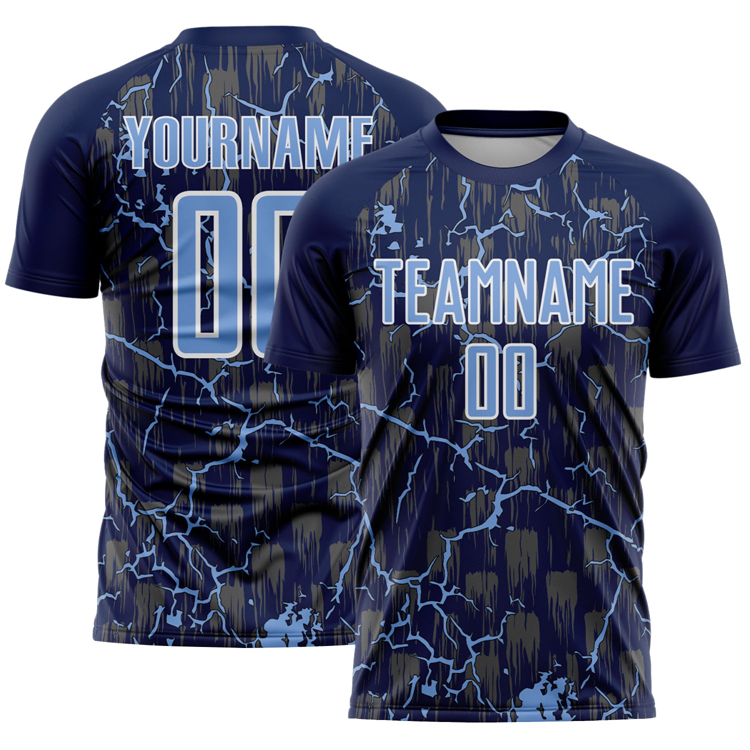 Custom Navy Light Blue-White Lightning Sublimation Soccer Uniform Jersey