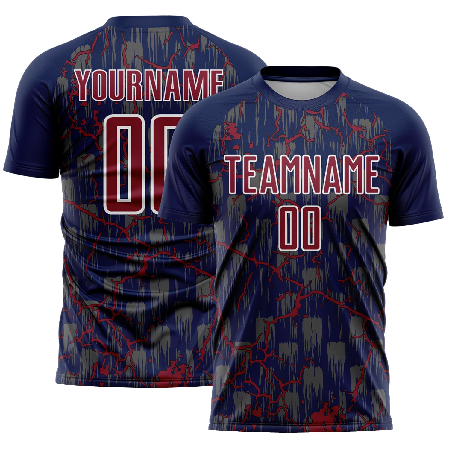 Custom Navy Crimson-White Lightning Sublimation Soccer Uniform Jersey