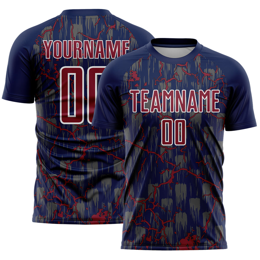 Custom Navy Crimson-White Lightning Sublimation Soccer Uniform Jersey