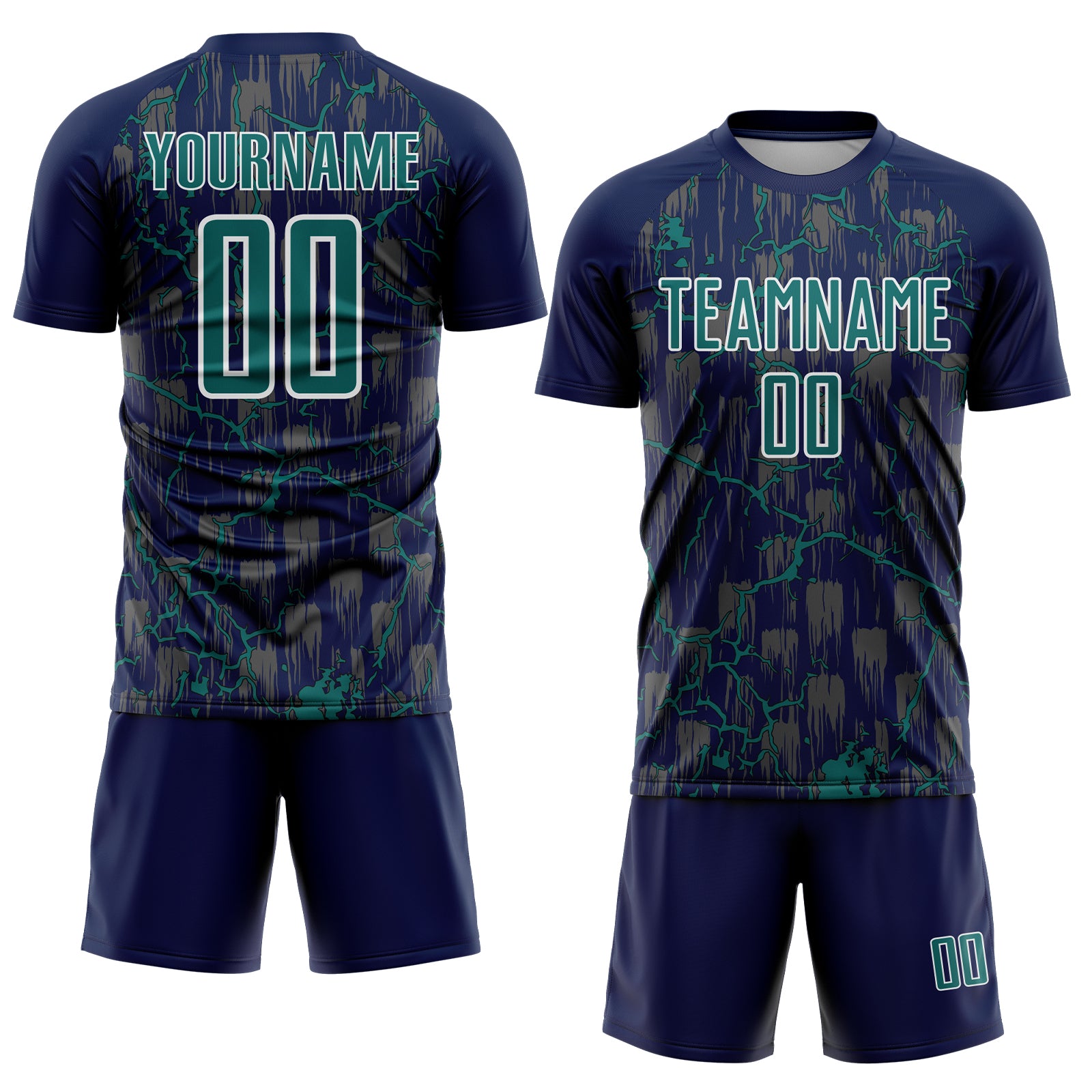 Custom Navy Teal-White Lightning Sublimation Soccer Uniform Jersey