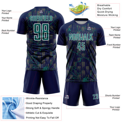 Custom Navy Teal-White Lightning Sublimation Soccer Uniform Jersey