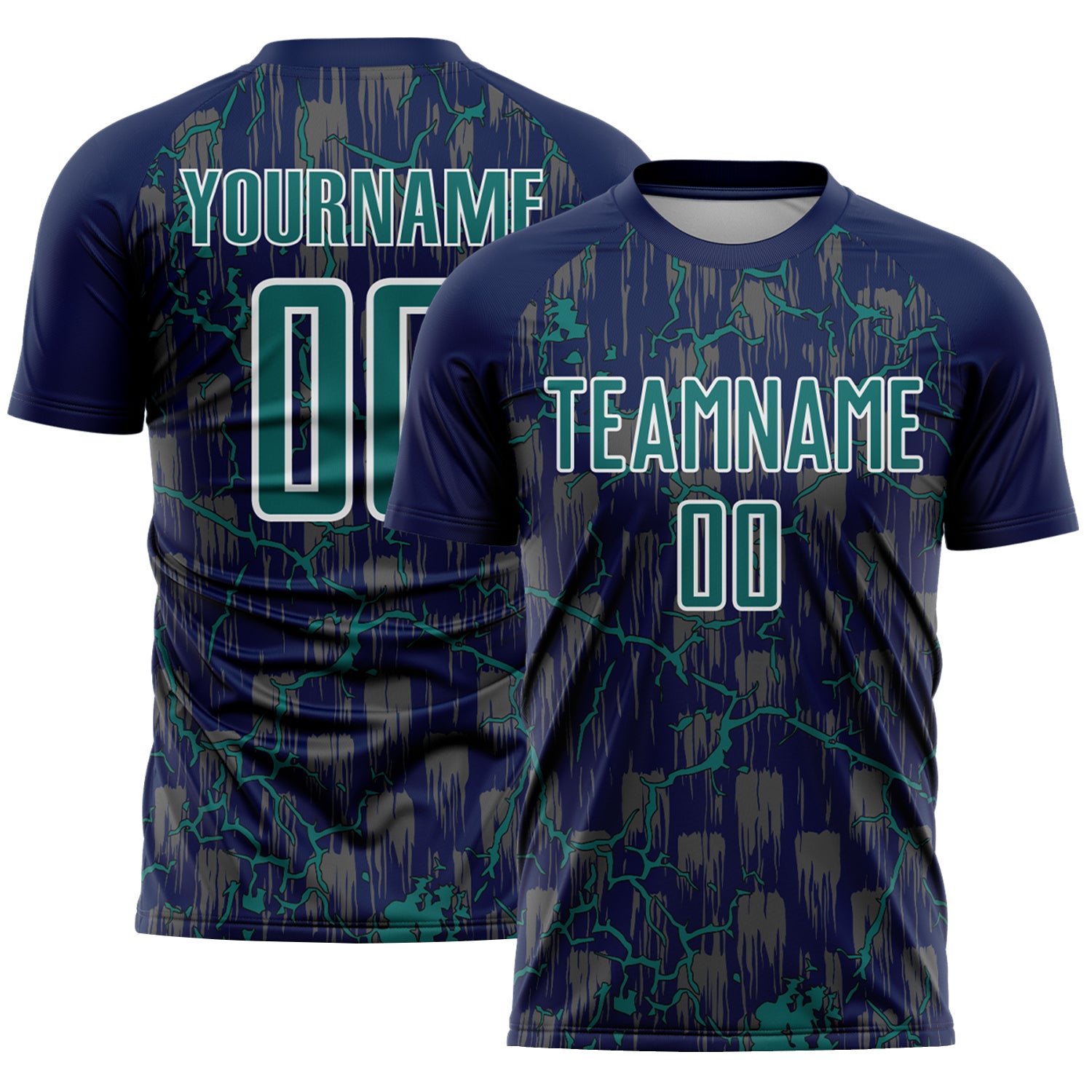 Custom Navy Teal-White Lightning Sublimation Soccer Uniform Jersey