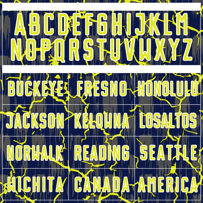 Custom Navy Neon Yellow-White Lightning Sublimation Soccer Uniform Jersey