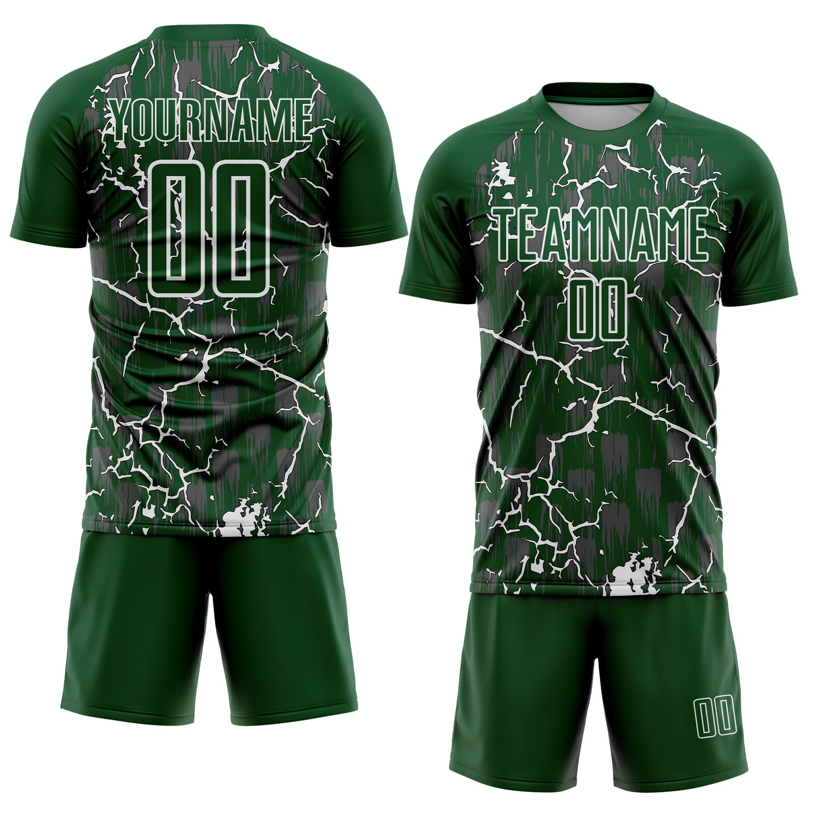 Custom Green White Lightning Sublimation Soccer Uniform Jersey