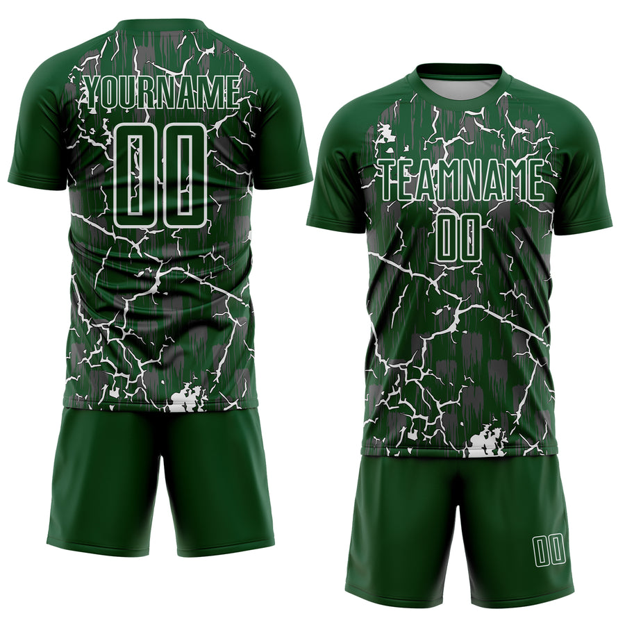 Custom Green White Lightning Sublimation Soccer Uniform Jersey