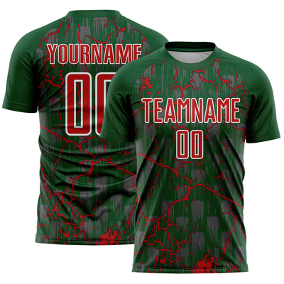 Custom Green Red-White Lightning Sublimation Soccer Uniform Jersey