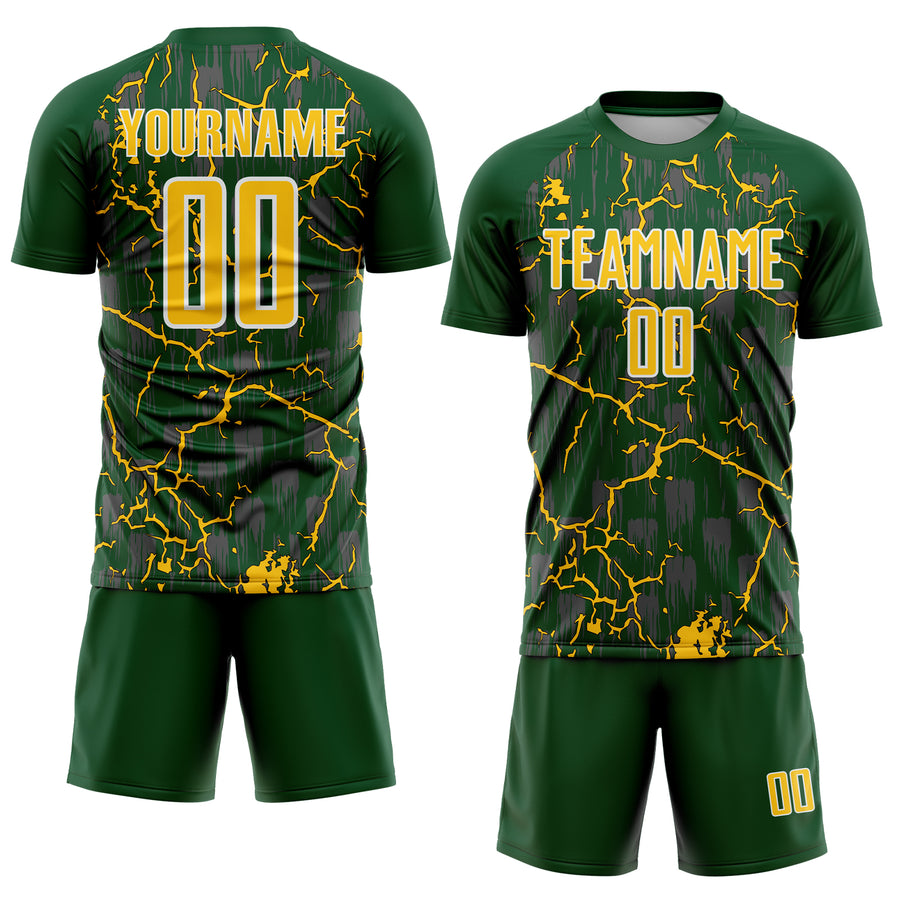 Custom Green Yellow-White Lightning Sublimation Soccer Uniform Jersey