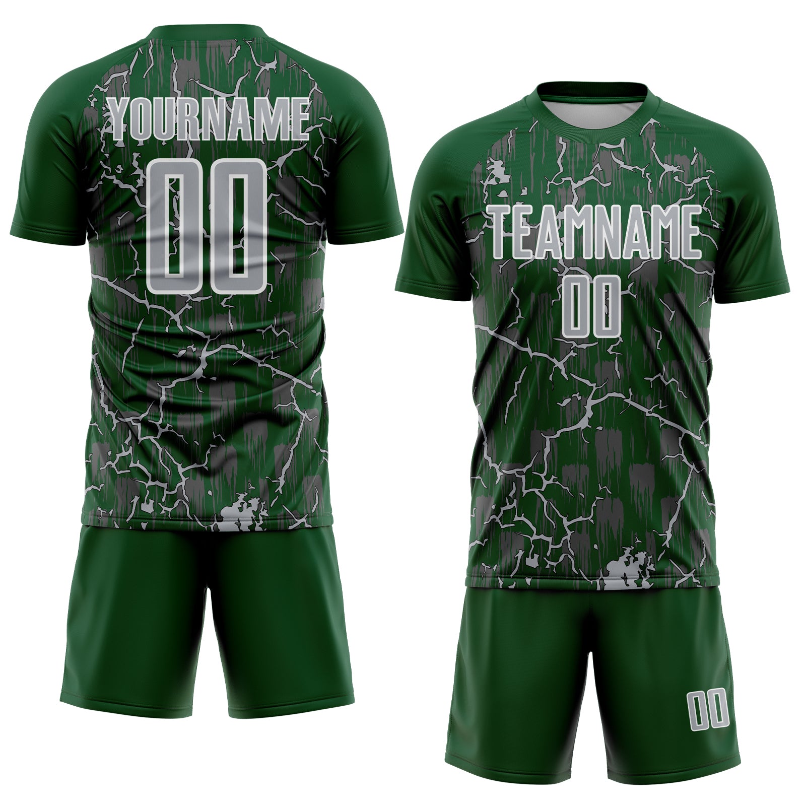 Custom Green Gray-White Lightning Sublimation Soccer Uniform Jersey
