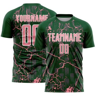 Custom Green Medium Pink-White Lightning Sublimation Soccer Uniform Jersey