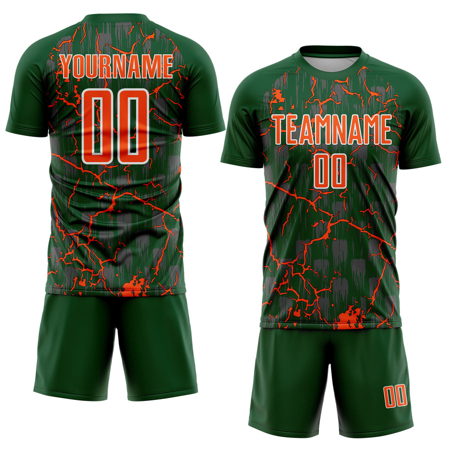 Custom Green Orange-White Lightning Sublimation Soccer Uniform Jersey