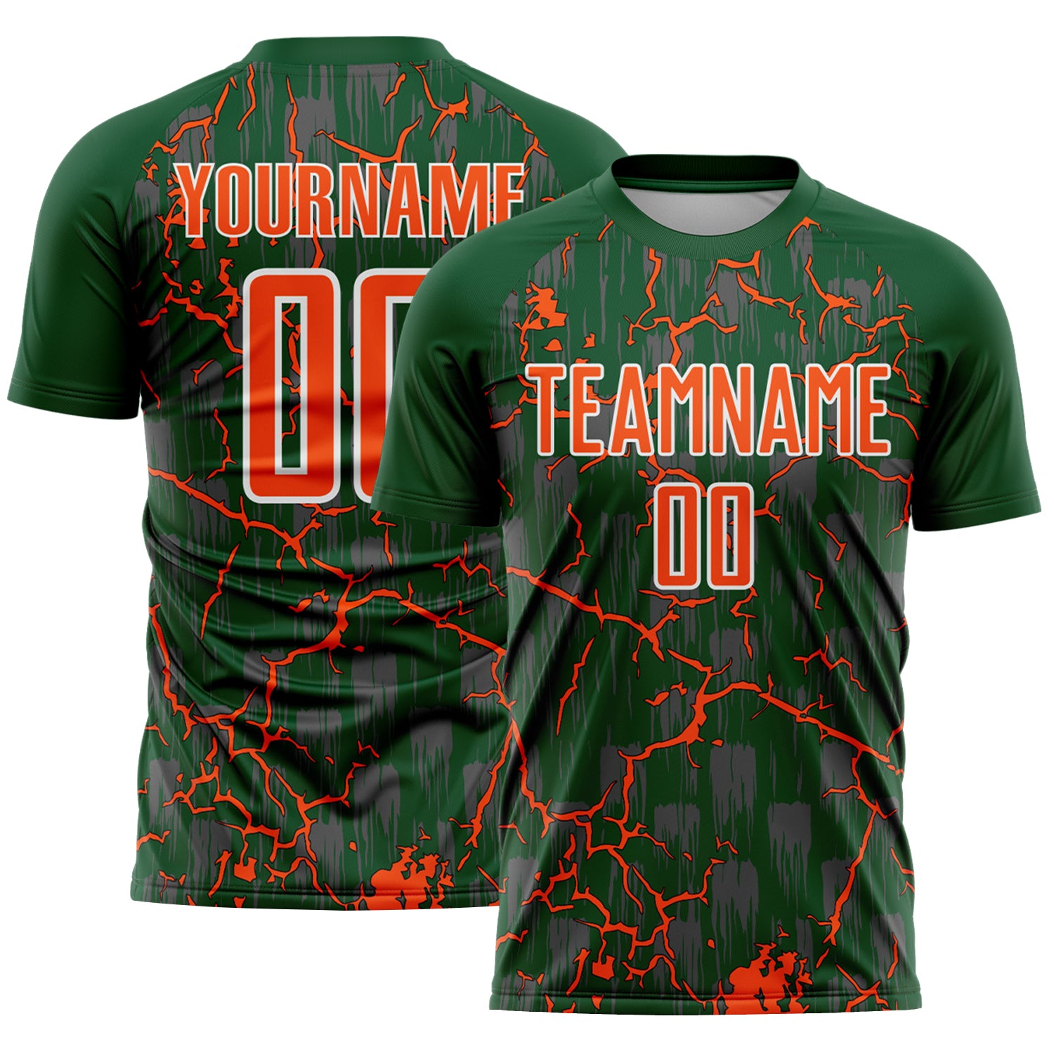 Custom Green Orange-White Lightning Sublimation Soccer Uniform Jersey