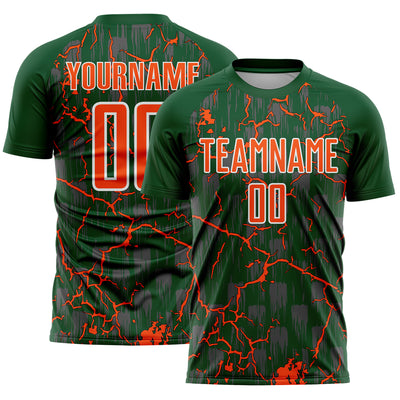 Custom Green Orange-White Lightning Sublimation Soccer Uniform Jersey