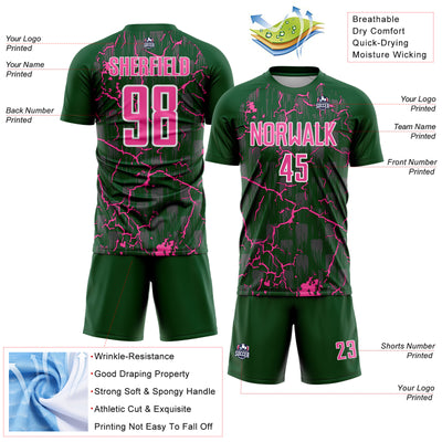 Custom Green Pink-White Lightning Sublimation Soccer Uniform Jersey