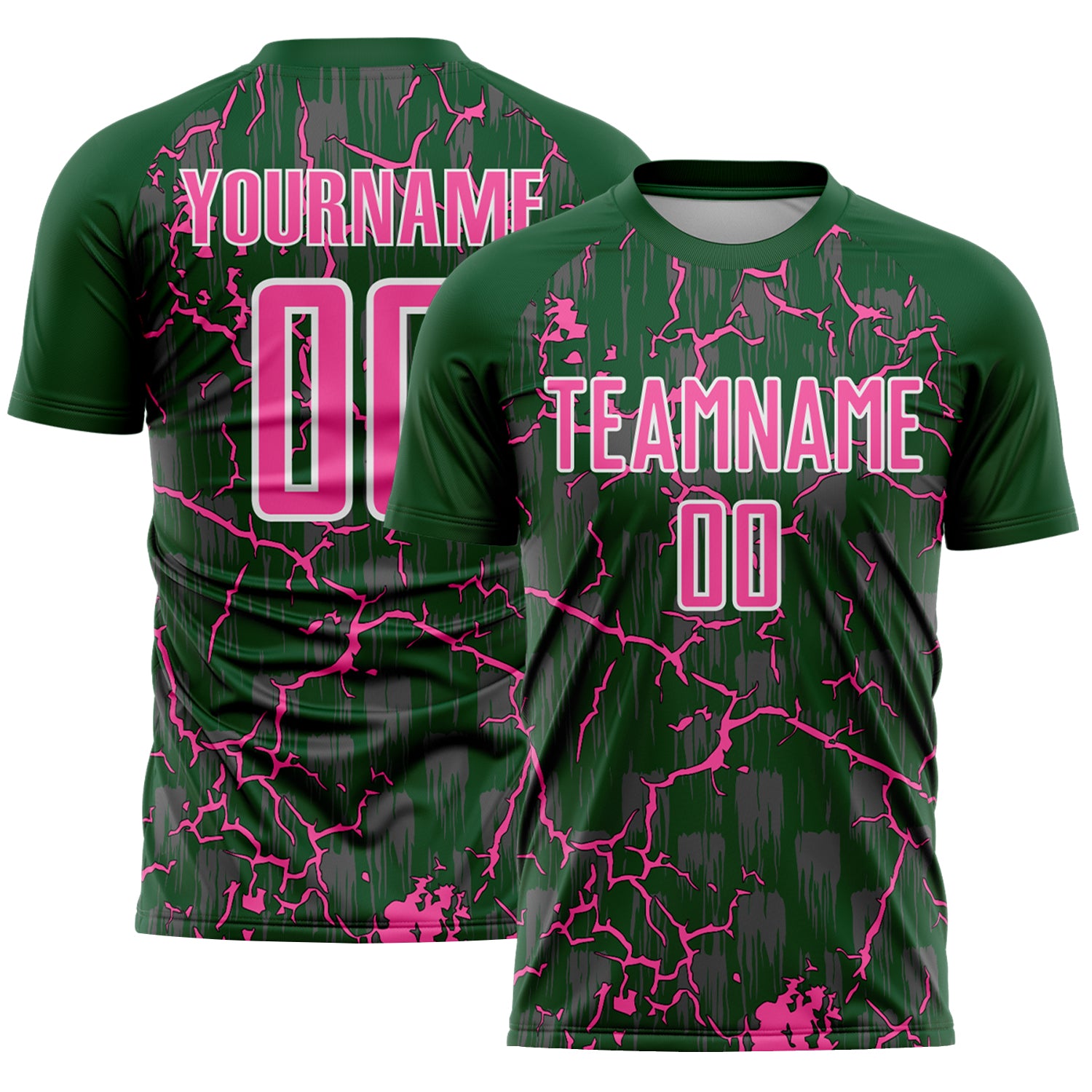 Custom Green Pink-White Lightning Sublimation Soccer Uniform Jersey