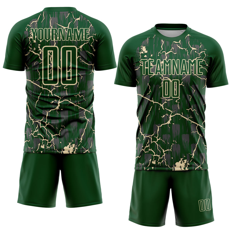 Custom Green Cream Lightning Sublimation Soccer Uniform Jersey