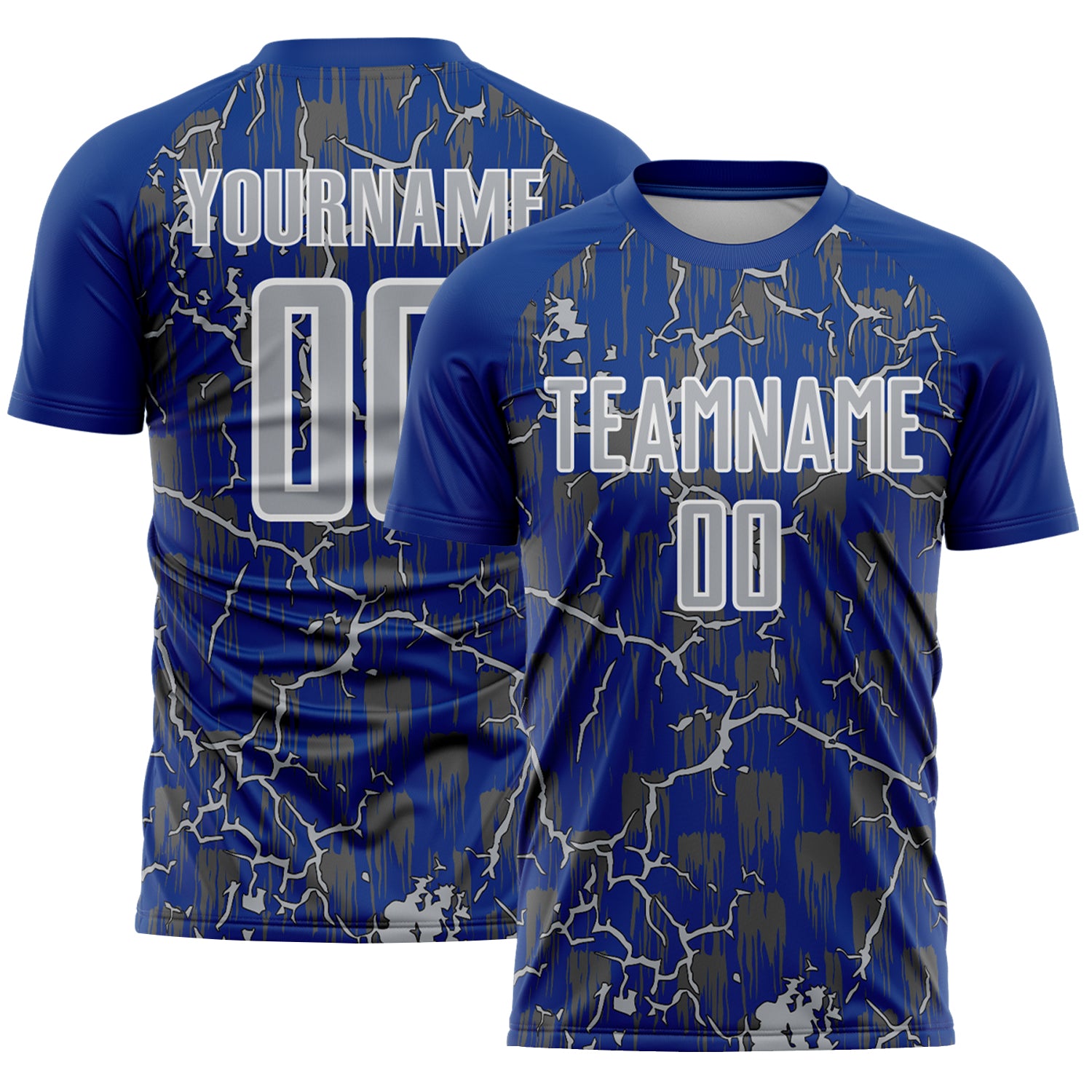 Custom Royal Gray-White Lightning Sublimation Soccer Uniform Jersey