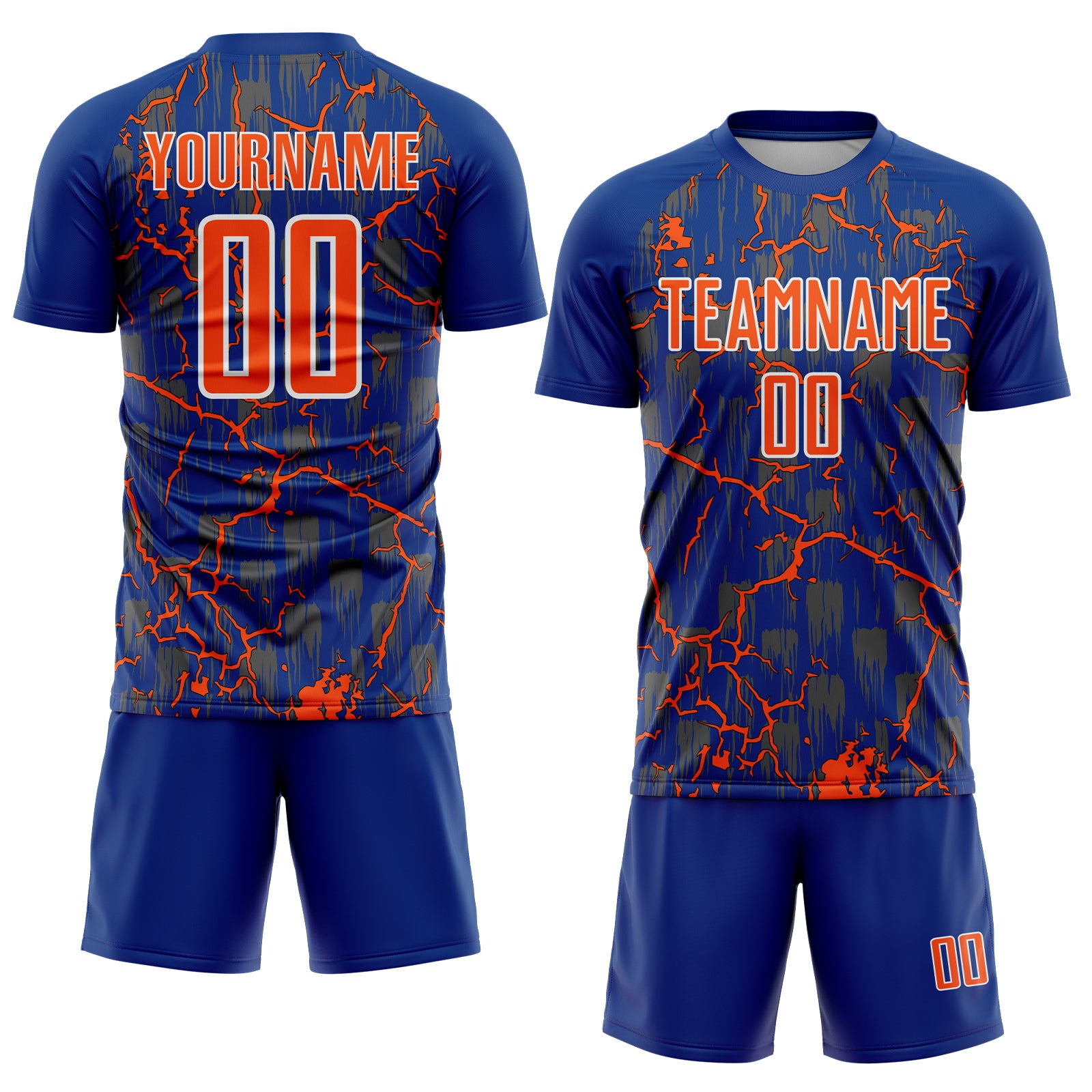 Custom Royal Orange-White Lightning Sublimation Soccer Uniform Jersey
