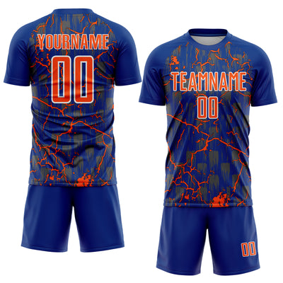 Custom Royal Orange-White Lightning Sublimation Soccer Uniform Jersey