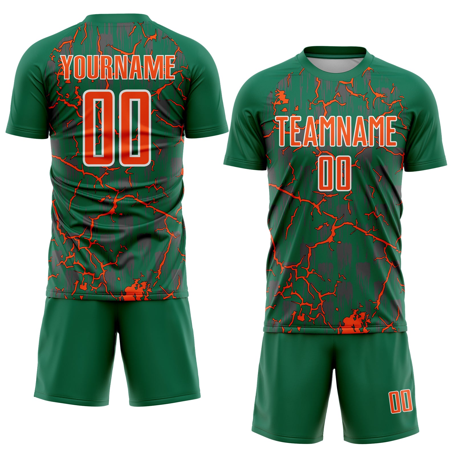 Custom Kelly Green Orange-White Lightning Sublimation Soccer Uniform Jersey