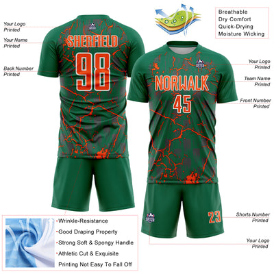 Custom Kelly Green Orange-White Lightning Sublimation Soccer Uniform Jersey