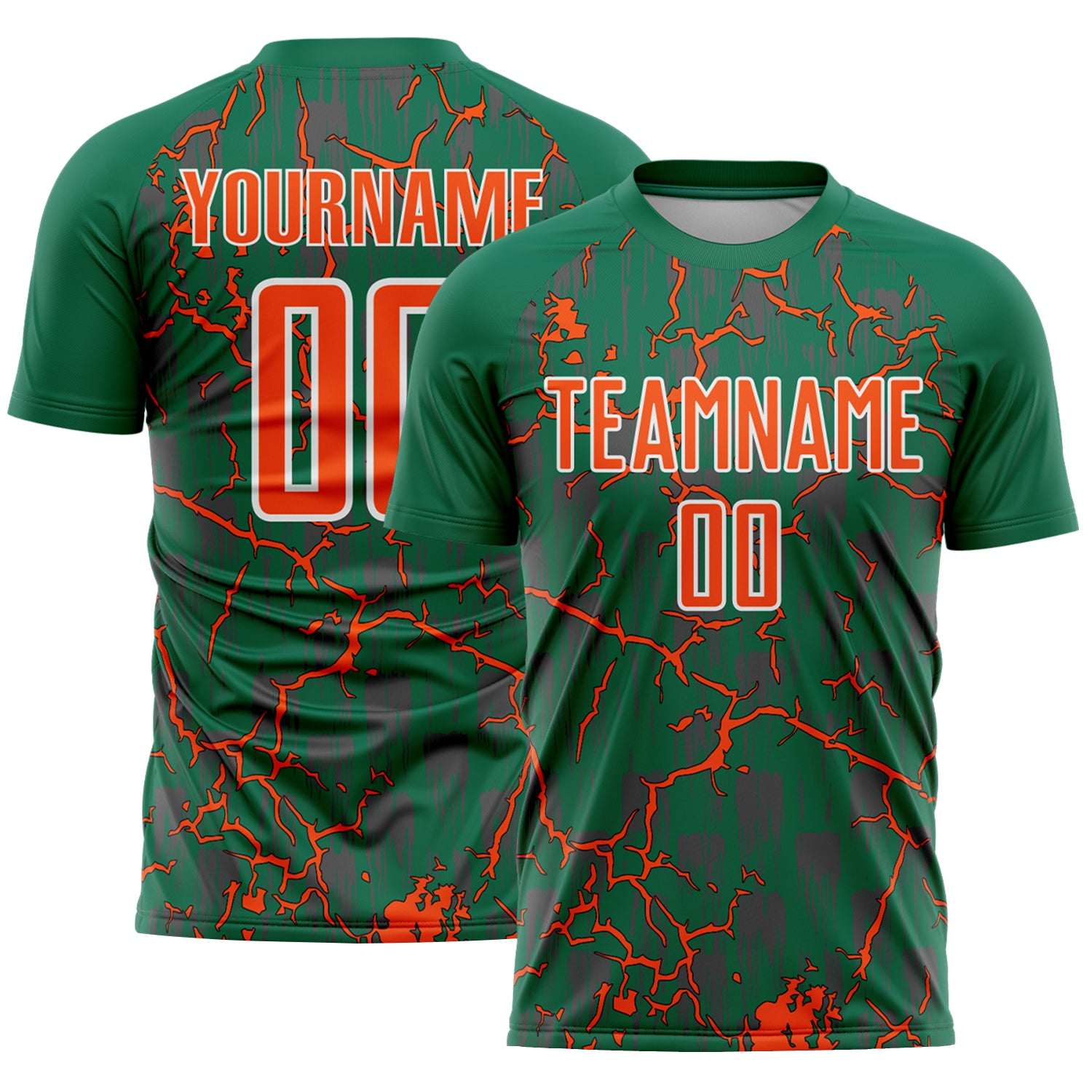 Custom Kelly Green Orange-White Lightning Sublimation Soccer Uniform Jersey