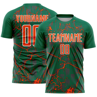 Custom Kelly Green Orange-White Lightning Sublimation Soccer Uniform Jersey