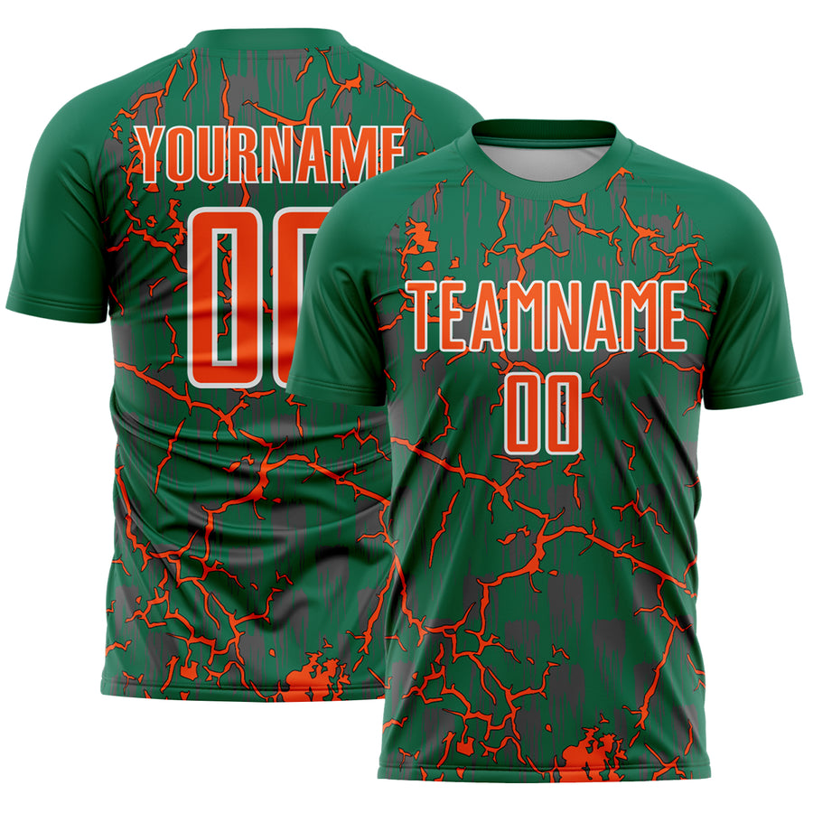 Custom Kelly Green Orange-White Lightning Sublimation Soccer Uniform Jersey