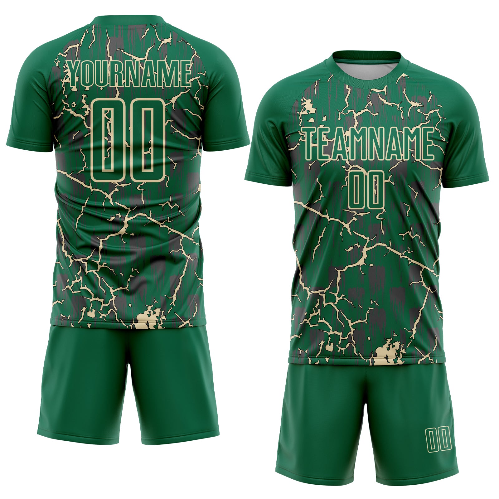 Custom Kelly Green Cream Lightning Sublimation Soccer Uniform Jersey