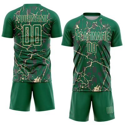 Custom Kelly Green Cream Lightning Sublimation Soccer Uniform Jersey