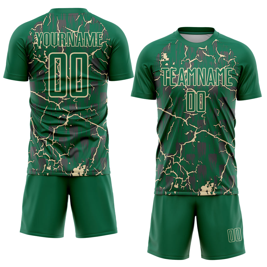 Custom Kelly Green Cream Lightning Sublimation Soccer Uniform Jersey