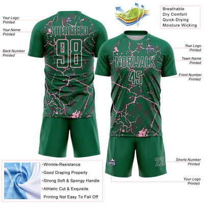 Custom Kelly Green Light Pink Lightning Sublimation Soccer Uniform Jersey