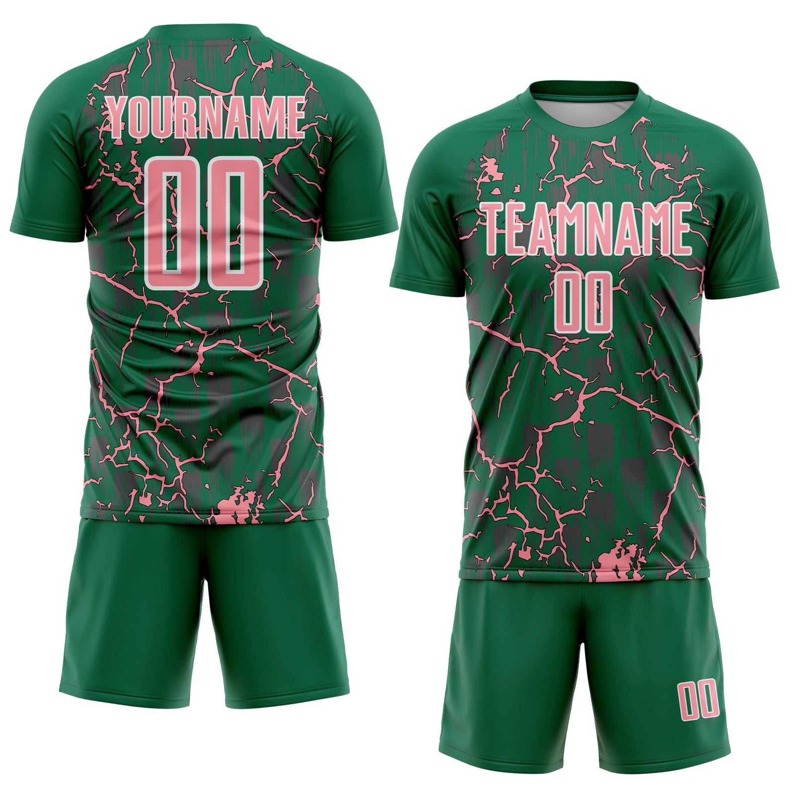 Custom Kelly Green Medium Pink-White Lightning Sublimation Soccer Uniform Jersey