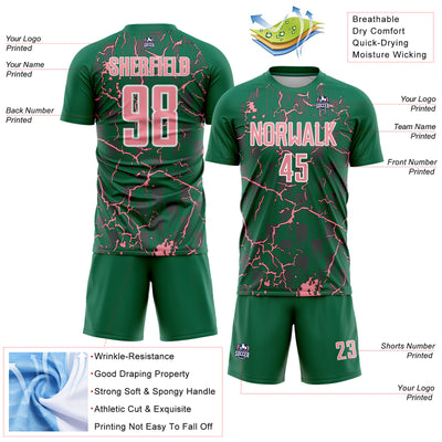 Custom Kelly Green Medium Pink-White Lightning Sublimation Soccer Uniform Jersey