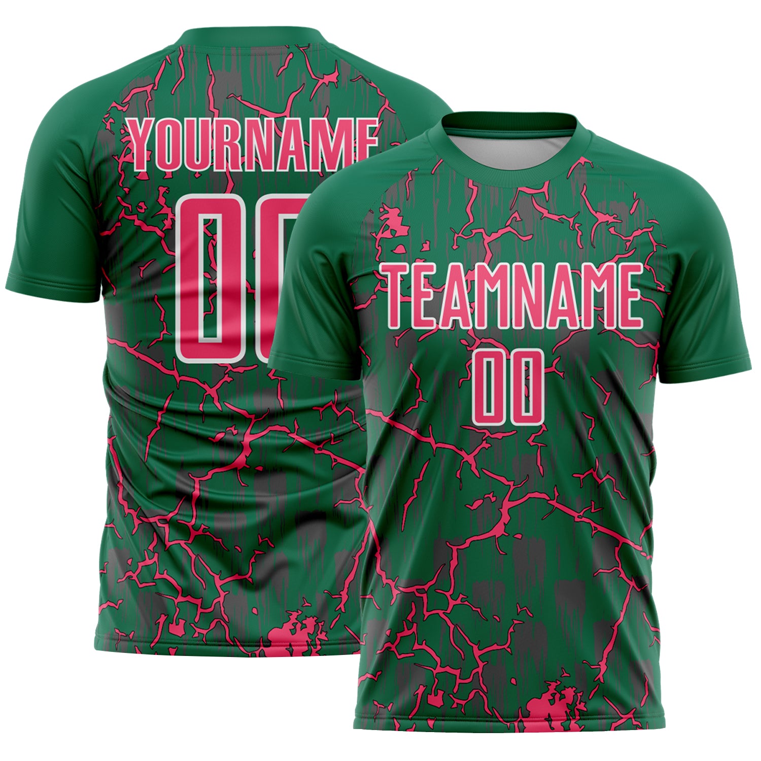 Custom Kelly Green Neon Pink-White Lightning Sublimation Soccer Uniform Jersey