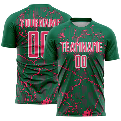 Custom Kelly Green Neon Pink-White Lightning Sublimation Soccer Uniform Jersey