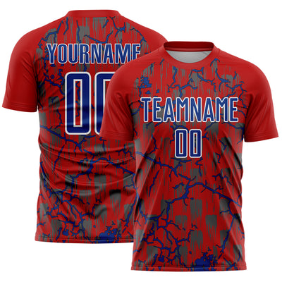 Custom Red Royal-White Lightning Sublimation Soccer Uniform Jersey