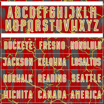 Custom Red Old Gold-White Lightning Sublimation Soccer Uniform Jersey